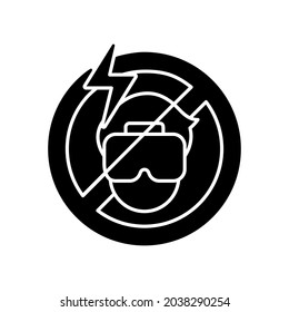Do not use if the headset causes headache black glyph manual label icon. VR interaction causes discomfort. Silhouette symbol on white space. Vector isolated illustration for product use instructions