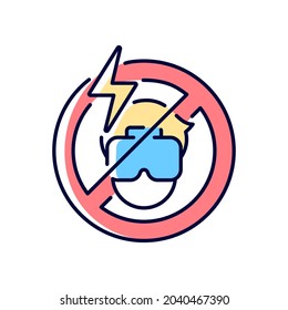Do not use if the headset causes headache RGB color manual label icon. VR interaction can cause discomfort. Isolated vector illustration. Simple filled line drawing for product use instructions