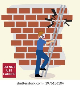 Do not use ladder sign illustration, the ladder cannot be used because it is broken. can be used for project development, carpentry or industrial purposes. vector illustration in flat style.