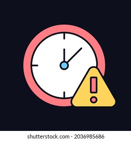Do not use for long time RGB color manual label icon for dark theme. Isolated vector illustration on night mode background. Simple filled line drawing on black for product use instructions