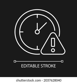 Do not use for long time white linear manual label icon for dark theme. Thin line customizable illustration. Isolated vector contour symbol for night mode for product use instructions. Editable stroke