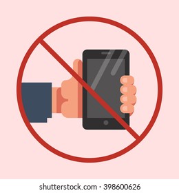 Do not use mobile phone. Warning sign and symbol. Vector flat illustration