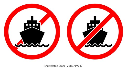 Do not use or No ship icon vector, restricted maritime zones, no sailing areas, and waterway regulations