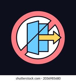 Do not use outdoors RGB color manual label icon for dark theme. Isolated vector illustration on night mode background. Simple filled line drawing on black for product use instructions