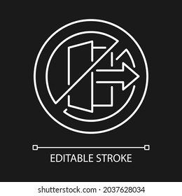 Do not use outdoors white linear manual label icon for dark theme. Thin line customizable illustration. Isolated vector contour symbol for night mode for product use instructions. Editable stroke
