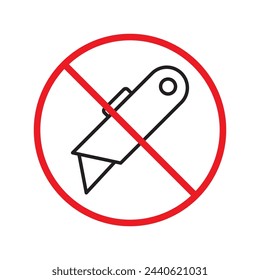 No utilice el icono del vector del cortador de papel. Diseño de letrero plano de corte. Pictograma del símbolo del cuchillo de cortar. Advertencia, precaución, atención, prohibición de etiqueta de restricción icono de diseño de signo plano