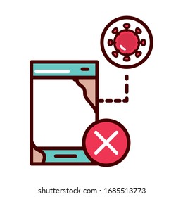 do not use phone without cleaning prevent spread of covid19 vector illustration line and file icon
