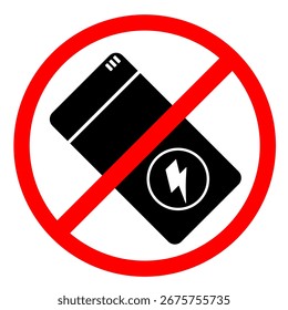 Do not use power bank symbol or sign. No power bank smartphone recharger regulation sign printable or digital purpose. Charging powerbank restriction vector illustration