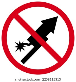 Do not use pyrotechnics or rockets, red circle prohibition sign on a white