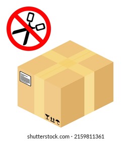 Do not use scissors to open packaging. Vector graphics illustration.