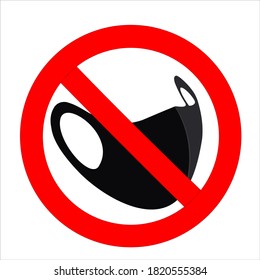 No utilice mascarilla de goma porque no se recomienda. Ilustración vectorial. El signo de la prohibición es rojo. Símbolo de la prohibición de llevar máscaras de escoba