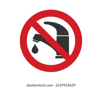 Do Not Use Tap icon.Prohibited Drink Non Potable Water symbol.  Danger Drink Red Stop Outline Symbol. No Allowed Toxic Liquid Sign. Forbidden Not Drinkable Water. Vector illustration image. 