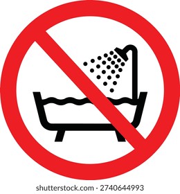 Do not use this device in a bathtub, shower or water-filled reservoir. Prohibition signs icon. To prohibit the use of unsuitable electrical equipment in or near water. Red prohibition sign symbols. Vector illustration icon.
