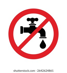 Do not use water sign. No drinkable water sign icon. Red prohibition non potable water sign. Do not drink water sign.