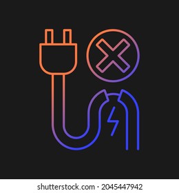Do not use when damaged cable gradient vector manual label icon for dark theme. Thin line color symbol. Modern style pictogram. Vector isolated outline drawing for product use instructions