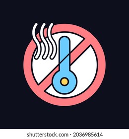 Do not use when it is hot RGB color manual label icon for dark theme. Isolated vector illustration on night mode background. Simple filled line drawing on black for product use instructions