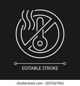 Do not use when hot white linear manual label icon for dark theme. Thin line customizable illustration. Isolated vector contour symbol for night mode for product use instructions. Editable stroke
