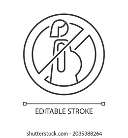 Do not use when pregnant linear manual label icon. Thin line customizable illustration. Contour symbol. Vector isolated outline drawing for product use instructions. Editable stroke
