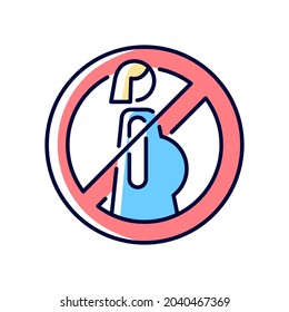 No usar cuando esté embarazada un icono de etiqueta manual de color RGB. Experiencia de juego negativa. Restricción del estado médico. Ilustración vectorial aislada. Dibujo de línea simple rellenado para instrucciones de uso del producto