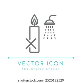 Do Not Use While Bathing Candle Vector Line Icon, Do Not Use In Bathroom Shower Candle Safety Symbol, Fire Hazard Candle Care Logo