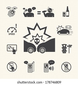 Do not use your phone while driving.Vector icons set for Infographic and Mobile application.