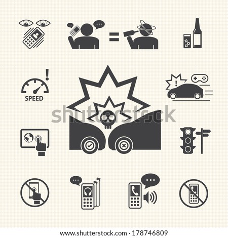 Do not use your phone while driving.Vector icons set for Infographic and Mobile application.