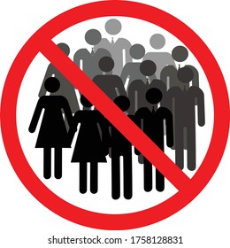 Do not visit crowded place sign and symbol vector. Safety sign during coronavirus. Safety measure sign.   Prohibition sign. Black forbidden symbol in red round shape.