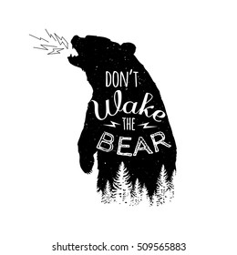 do not wake the bear, typographic monochrome silkscreen print