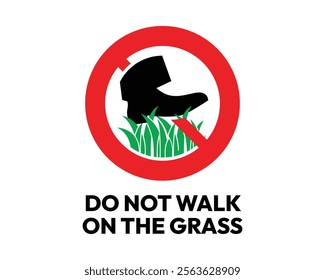 Do Not Walk on the Grass Sign with Clear Prohibition Symbol, Essential for Environmental Protection and Public Compliance, High-Quality Vector Stock Image