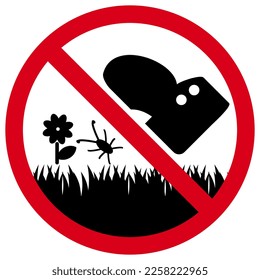 do not walk on lawns, do not trample, Red prohibition sign