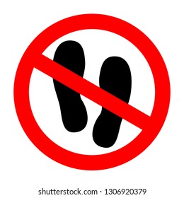 Do not walk or stand here, prohibition sign, vector illustration. Icon isolated on the white background. Warning label Stop red circle, for wall, buildings, public places, hotel room,exhibition museum