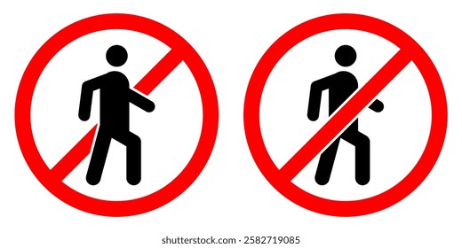 Do not walk or strolling icon vector, restricted areas, no entry zones, and safety signs