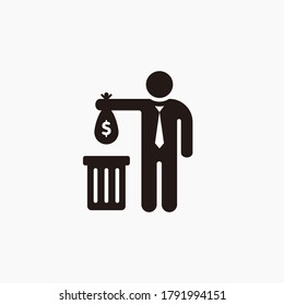Do Not Waste Money Illustration Design, Business Man Throw Money in the Trash Illustration Template vector