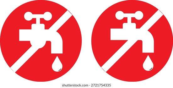 No desperdicie el conjunto de iconos del grifo de agua. Señal de prohibición. indicando agua no potable. No agua potable, señal de prohibición. No beba agua signo, Ilustración vectorial