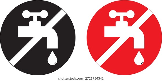 No desperdicie el conjunto de iconos del grifo de agua. Señal de prohibición. indicando agua no potable. No agua potable, señal de prohibición. No beba agua signo, Ilustración vectorial