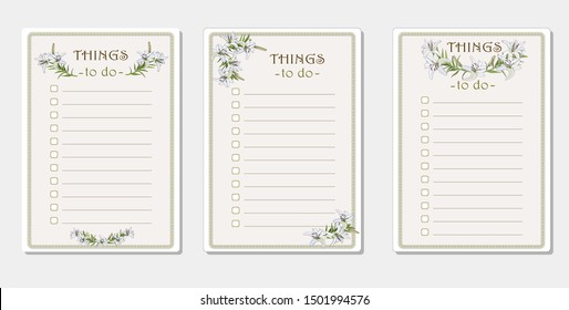  List to do. Note sheets with delicate lily flowers.