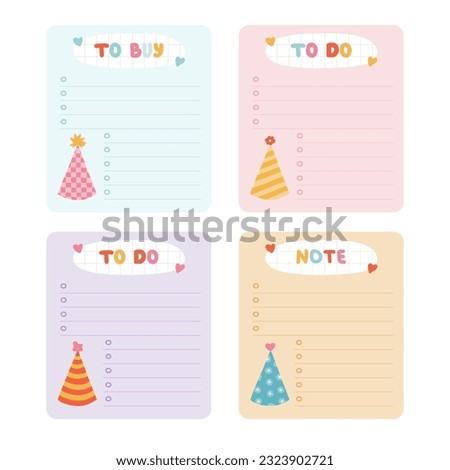 To do on white background with bright doodle of party hat. Reminder blank schedule. Isolated vector illustration. Isolated graphic template for education, work and life balance, business success