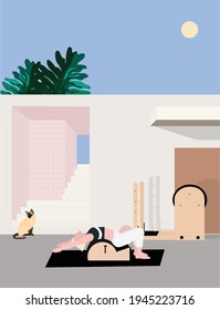 Do pilates with equipment outdoor - a concept illustration of exercise, lifestyle