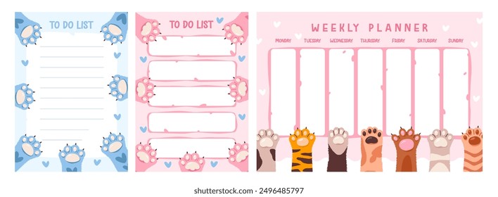 To do planner with a cat paws. Vector illustration playful and cute cats paws, perfect for content centered on daily routines and pet lovers.