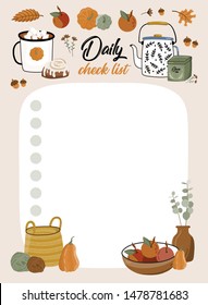 To do planner template. Daily check list. Organizer and schedule with place for Notes. Vector illustration with autumn. Cute and trendy