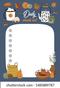 To do planner template. Daily check list. Organizer and schedule with place for Notes. Vector illustration with autumn. Cute and trendy