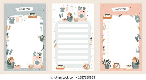 To do planner template. Daily check list. Organizer and schedule with place for Notes. Vector illustration with laundry elements. Cute and trendy