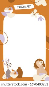 To do planner template. Daily check list. Organizer and schedule with place for Notes. Vector illustration with abstract spring elements. Cute and trendy