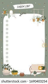 To do planner template. Daily check list. Organizer and schedule with place for Notes. Vector illustration with balcony garden elements. Cute and trendy