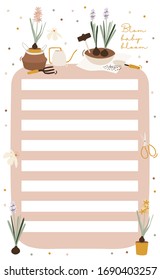 To do planner template. Daily check list. Organizer and schedule with place for Notes. Vector illustration with spring gardening elements. Cute and trendy