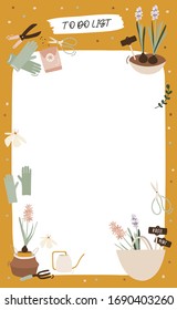 To do planner template. Daily check list. Organizer and schedule with place for Notes. Vector illustration with spring gardening elements. Cute and trendy