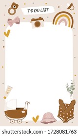 To do planner template. Daily check list. Organizer and schedule with place for Notes. Vector illustration with kids elements. Cute and trendy