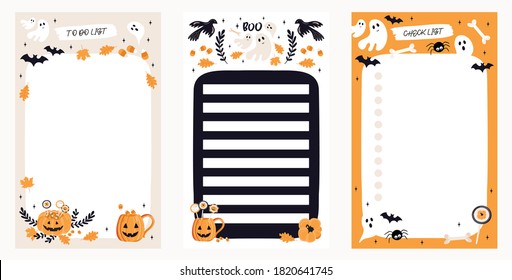 To do planner template. Daily check list. Organizer and schedule with place for Notes. Vector illustration with halloween autumn elements. Cute and trendy