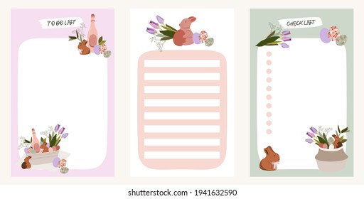 To do planner template. Daily check list. Organizer and schedule with place for Notes. Vector illustration with spring Easter elements. Cute and trendy.