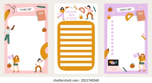 To do planner template. Daily check list. Organizer and schedule with place for Notes. Vector illustration with school elements. Cute and trendy.